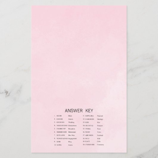 Fête des mariées rose Roses Word Scramble Carte de (Dos)