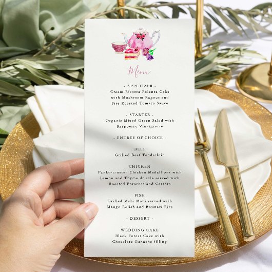 Fête des mariées Tea Party Dusty Pink Teapot Menu