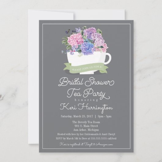 Fête des mariées Tea Party Invitation et Hydrangea (Devant)