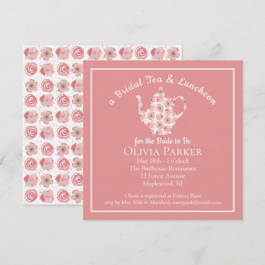 Fête des mariées Thé et déjeuner Invitation théièr (Devant / Derrière)