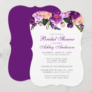 Fête des mariées violet argenté Invitation floral 