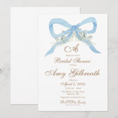Fête des mariées Watercolor Blue Ribbon Invitation (Devant / Derrière)