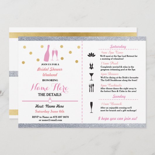 Fête des mariées Week-end Champagne Invitation (Devant / Derrière)