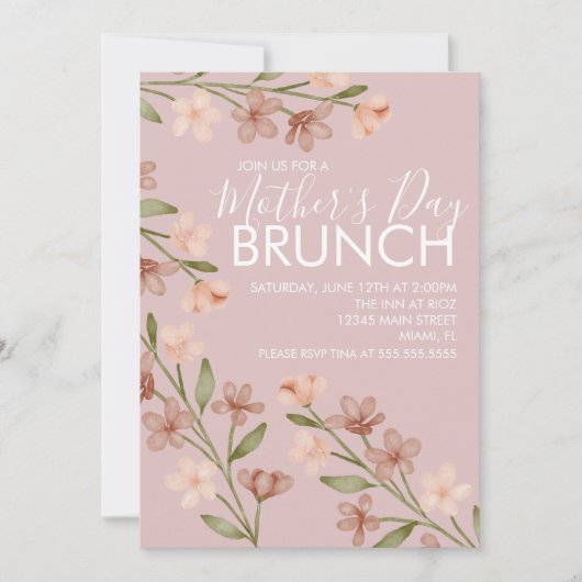 Fête des mères Brunch Floral Blush Pink Invitation (Devant)