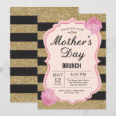 Fête des mères Brunch Invitation Fleur rose (Devant / Derrière)