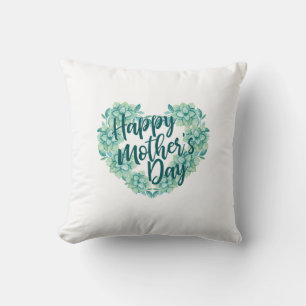Fête des mères Coeur floral vert   Oreiller