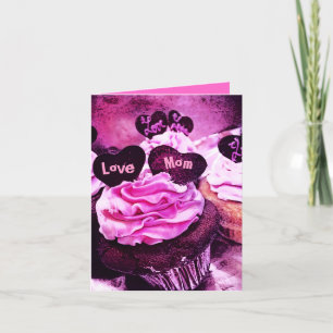Fête des mères Cupcake Love Maman Carte rose