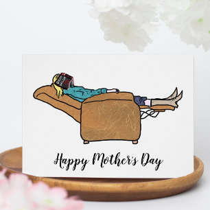 Fête des mères drôle Maman s'endort avec le livre