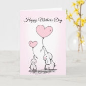 Fête des mères Eléphants roses Carte de coeur de b (Fleur jaune)