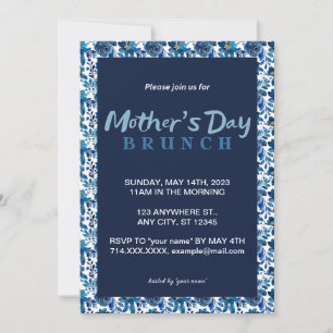 Fête des Mères Florales Bleues Brunch Invitation