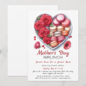 Fête des mères Invitation Brunch | Heart Macaron (Devant / Derrière)