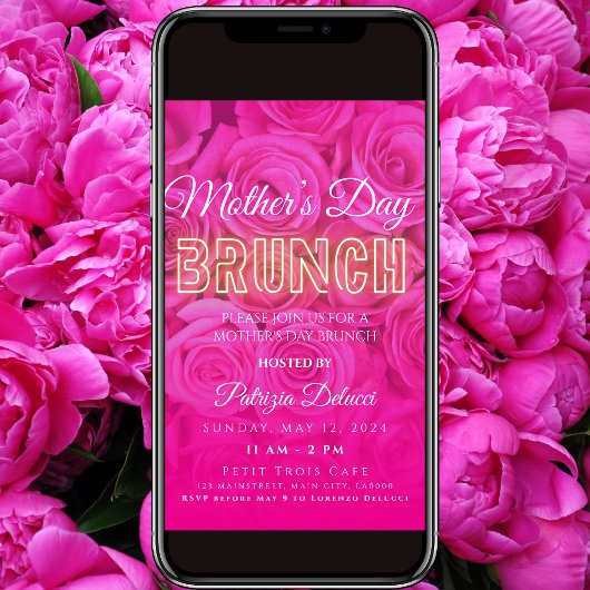 Fête des mères Invitation Neon Rose Rose rose