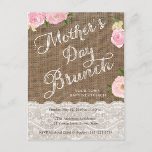 Fête des Mères Invitations de Brunch, Rustique ros