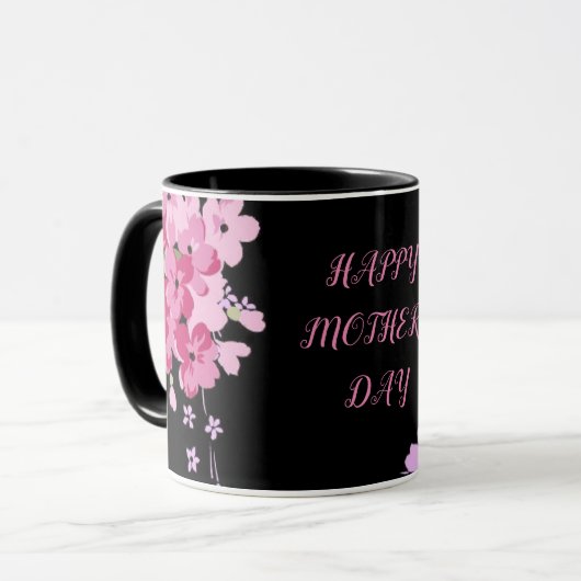 "Fête des mères", mug combiné en fleurs noires et  (Devant gauche)