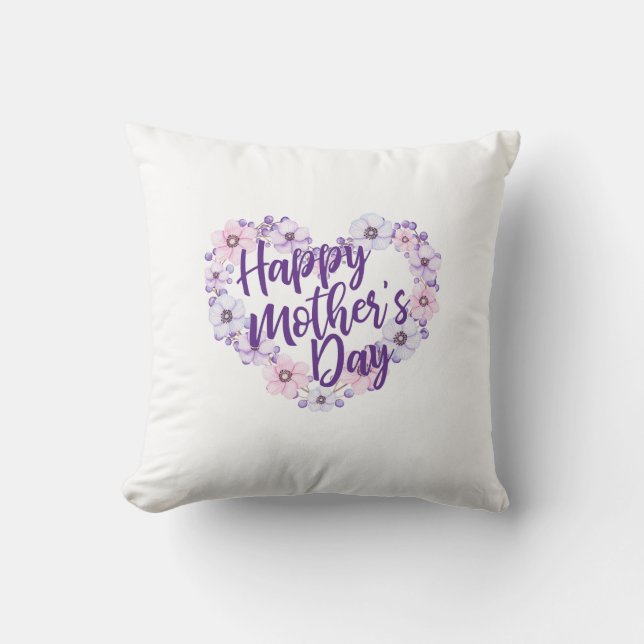 Fête des Mères Purple Floral Coeur | Oreiller (Recto)