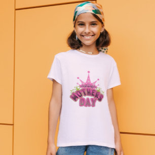 Fête des mères roses Joyeuses Filles T-shirt blanc