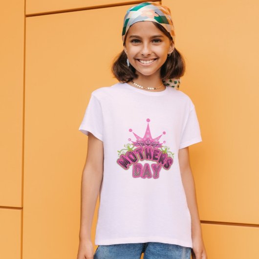 Fête des mères roses Joyeuses Filles T-shirt blanc