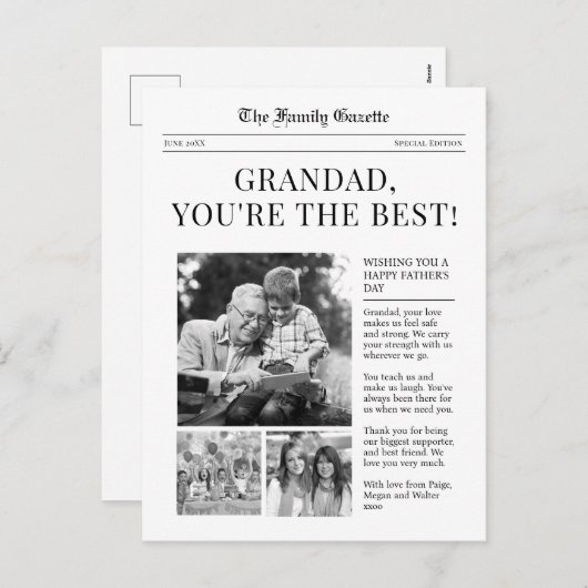 Fête des pères grand journal saluant carte postale (Devant / Derrière)