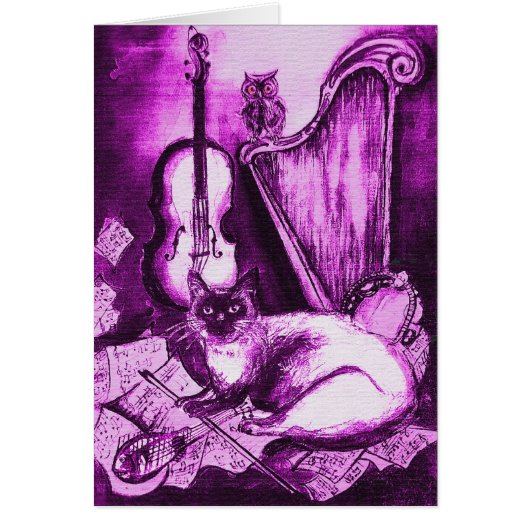 FÊTE DES PÈRES MUSICALE CHAT ET OWL rose violet bl (Devant)