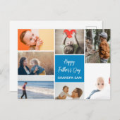 Fête des pères Photo Collage Carte postale Bleu (Devant / Derrière)