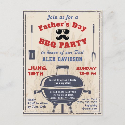 Fête des pères Style Vintage BBQ Party Invitation (Devant)