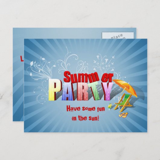 Fête d'été colorée moderne Invitation (Devant / Derrière)