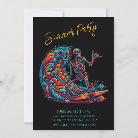 Fête d'été - Colorée Squelette Invitation Surfer (Devant)