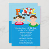 Fête d'été de la PISCINE Invitation d'anniversaire (Devant / Derrière)