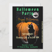 Fête d'Halloween | Chat noir et invitation Citroui (Devant)