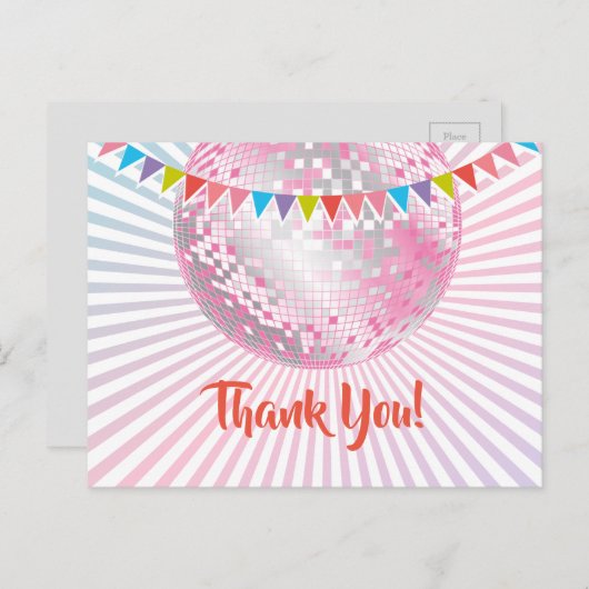 fête disco, paillettes, danse, carte de remercieme (Devant / Derrière)