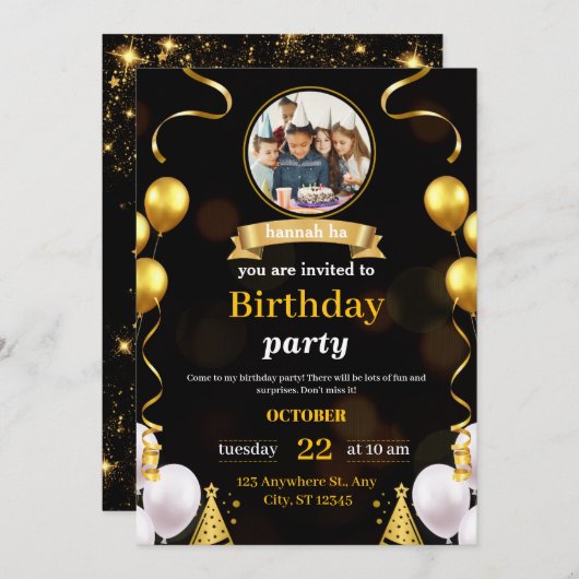 fête d'or invitation (Devant / Derrière)