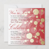 Fête d'or rouge funky moderne Invitations d'annive (Dos)