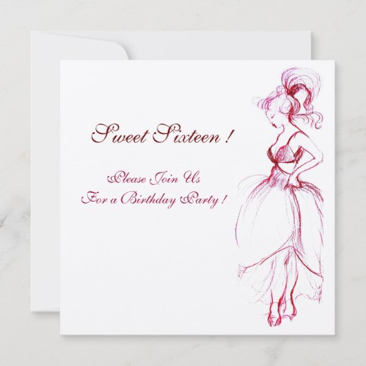 FÊTE DOUCE JEUNE FILLE 16 ANS INVITATION ROSE FANT (Devant)