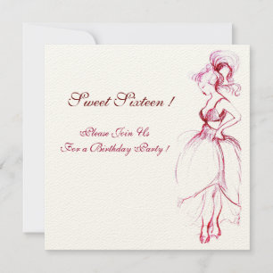 FÊTE DOUCE JEUNE FILLE 16 ANS INVITATION ROSE FANT