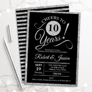 Fête du 10e Anniversaire - Invitation Noir Argenté