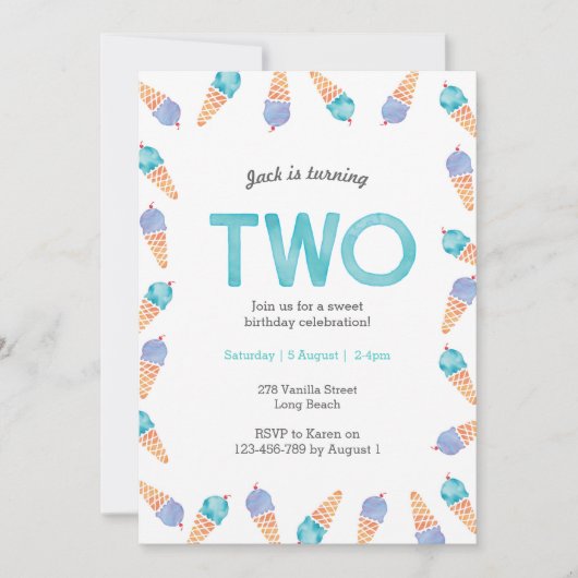 Fête du 2ème anniversaire | Invitation à la crème (Devant)