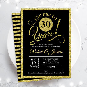 Fête du 30e anniversaire - Gold Black Invitation