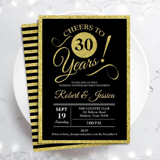 Fête du 30e Anniversaire - Invitation Noir Or