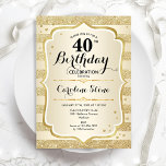 Fête du 40e anniversaire - Gold Invitation<br><div class="desc">Invitation à la fête du 40e anniversaire. Design élégant en or. Comprend des bandes d'or de parties scintillant,  des polices de caractères et des confettis stylisés. Idéal pour fêter un anniversaire glamour.</div>