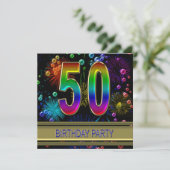 Fête du 50e anniversaire Invitation avec bulles (Debout devant)