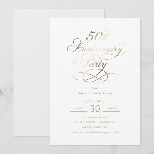 Fête du 50e Anniversaire | Invitation en feuille d (Devant / Derrière)