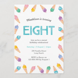 Fête du 8e anniversaire Invitation à la crème gl