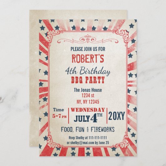 Fête du jour Vintage rustique Invitation (Devant / Derrière)