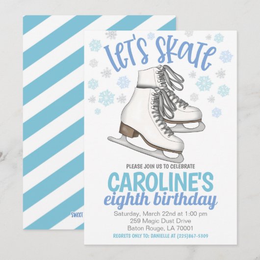 Fête du patinage sur glace Anniversaire Invitation (Devant / Derrière)