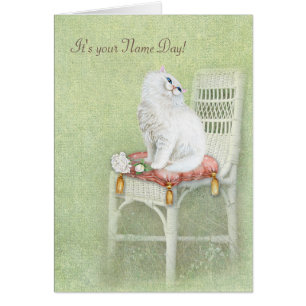 Fête du prénom Chat Persan sur une Chaise en Osier