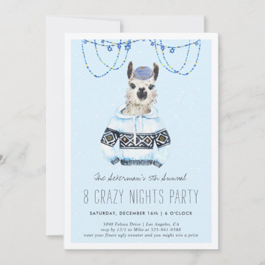 Fête du pull Hanoukka | Funny Invitation Llama (Devant)