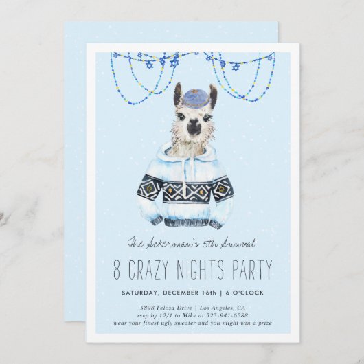 Fête du pull Hanoukka | Funny Invitation Llama (Devant / Derrière)