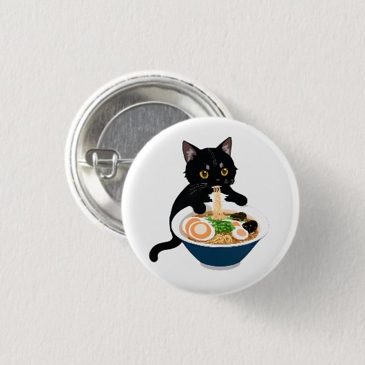 Fête du Ramen Meow-Tastic : Beau Badge de chat (Devant & derrière)
