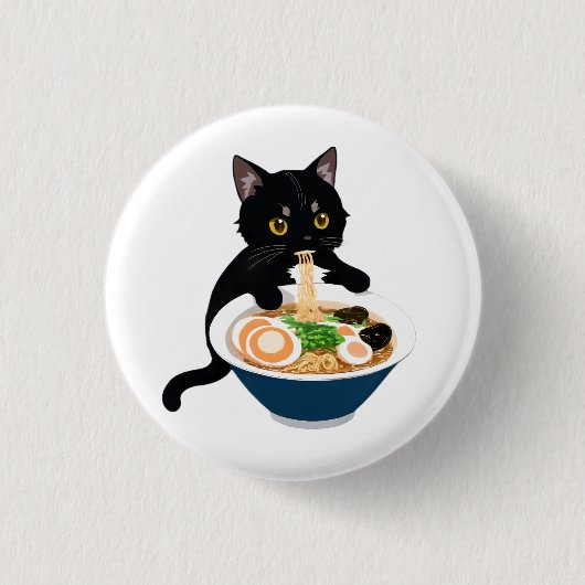 Fête du Ramen Meow-Tastic : Beau Badge de chat (Devant)