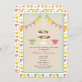 Fête du Thé d'anniversaire + Invitation Macarons (Devant / Derrière)
